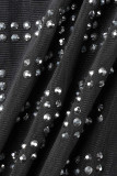 Серые сексуальные однотонные прозрачные платья в стиле пэчворк с круглым вырезом и юбкой на один шаг