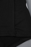 Vestidos de falda de tubo de correa de espagueti de patchwork con estampado sexy negro