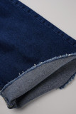 Голубые модные повседневные однотонные рваные джинсы с высокой талией