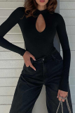 White Sexy Solid Hollowed Out Half A Turtleneck Skinny Bodysuits