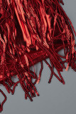 Красный сексуальный повседневный лоскутный комбинезон с кисточками с открытой спиной и лямкой на шее