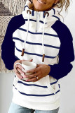 Deep Blue Casual Print Patchwork Hooded Collar Tops