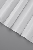 Witte casual effen patchwork-vouw met riem Hoge taille Rechte effen kleurbodems