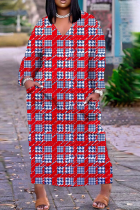 Красные повседневные прямые платья с уличным принтом в стиле пэчворк с V-образным вырезом