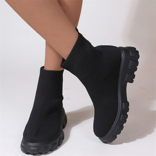 negro casual diario patchwork color sólido redondo mantener caliente zapatos cómodos