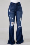 Hellblaue, modische, lässige, feste, zerrissene Jeans mit hoher Taille