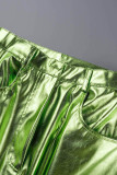 Silber Casual Solid Patchwork Regular Hohe Taille Konventionelle einfarbige Unterteile