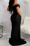 Черное сексуальное торжественное вечернее платье в стиле пэчворк с открытой спиной и разрезом с косым воротником Платья