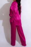 Rose Red Casual Solid Patchwork Turndown Collar Long Sleeve Three Pieces