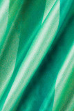 Vestidos de talla grande rectos con cuello en O y pliegues en cordón con estampado de retazos sexy verde