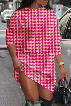 Pink Casual Print Patchwork O Neck Long Sleeve Dresses