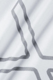 Белый Повседневная спортивная одежда С принтом Пэчворк Круглый вырез Длинный рукав Из двух частей
