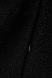 Черное сексуальное однотонное вечернее платье с разрезом в стиле пэчворк
