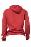 Red Casual Print Letter Hooded Collar Tops