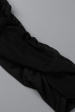 Negro Casual Sólido Patchwork Dibujar Cuerda O Cuello Más Tamaño Dos Piezas