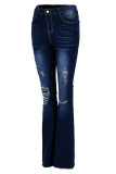 Light Blue Fashion Casual Solid Ripped High Waist Regular Denim Jeans