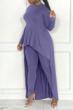 Purple Casual Solid Patchwork Asymmetrical O Neck Long Sleeve Two Pieces