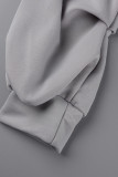 Robe t-shirt à col à capuche et patchwork imprimé décontracté gris Robes
