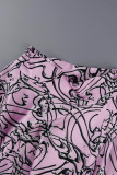 Roze Casual Print Patchwork Halve coltrui met lange mouwen Tweedelige stukken