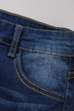 Голубые модные повседневные однотонные рваные джинсы с высокой талией