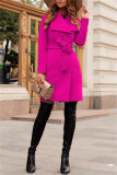 Prendas de abrigo con cuello vuelto de retazos sólidos casuales de color rojo rosa