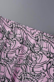 rosa casual estampado patchwork medio cuello alto manga larga dos piezas
