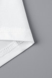 Witte sexy casual print basic O-hals jurken met lange mouwen