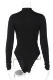 White Sexy Solid Hollowed Out Half A Turtleneck Skinny Bodysuits