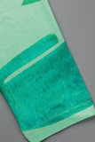 Grün Sexy Print Patchwork Kordelzug Falten O-Ausschnitt Gerade Kleider in Übergröße