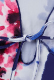 Blå sexigt tryck bandage Patchwork V-hals pennkjol klänningar
