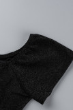 Robe de soirée noire sexy en patchwork solide fendue sur l'épaule