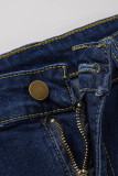Jeans in denim regolare a vita alta strappati casual alla moda blu chiaro