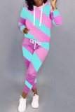 Pink Casual Fluorescent Patchwork Two Piece Suits crayon Manches longues