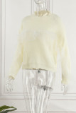 White Casual Solid Patchwork Flounce O Neck Tops