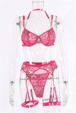 Pink Sexy Embroidery Patchwork See-through Backless Lingerie