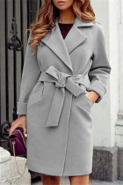 Prendas de abrigo con cuello vuelto y cárdigan sólido informal gris
