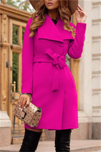 Розово-красная повседневная однотонная лоскутная верхняя одежда с отложным воротником