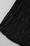 Robes droites noires décontractées en patchwork solide à col rond