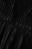 Macacão reto preto sexy com bandagem sólida e patchwork dobrável com decote em V