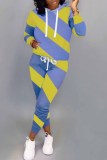 Blue Casual Fluorescent Patchwork Two Piece Suits pencil Long Sleeve