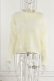 White Casual Solid Patchwork Flounce O Neck Tops