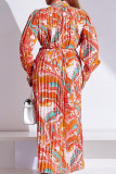 Mandarine décontracté élégant imprimé patchwork pli demi-col roulé robes droites