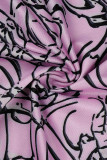 rosa casual estampado patchwork medio cuello alto manga larga dos piezas