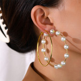 Aretes de perlas de retazos lisos sencillos diarios informales dorados (tres pares)