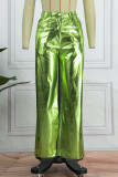 Vert Casual Patchwork Solide Taille Haute Classique Bas De Couleur Unie Classique