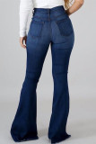 Jeans in denim regolare a vita alta strappati casual alla moda blu chiaro