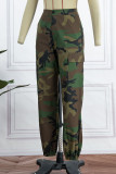 Camouflage Casual Print Camouflage Print Patchwork Hohe Taille Gerade Volldruckhose