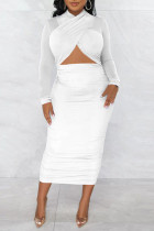 Белые сексуальные сплошные выдолбленные лоскутные платья-юбки-карандаш