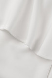 Белые элегантные прямые комбинезоны с оборками и круглым вырезом из однотонной ткани в стиле пэчворк