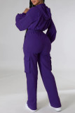 Púrpura Casual Sólido Patchwork Cuello con capucha Manga larga Dos piezas